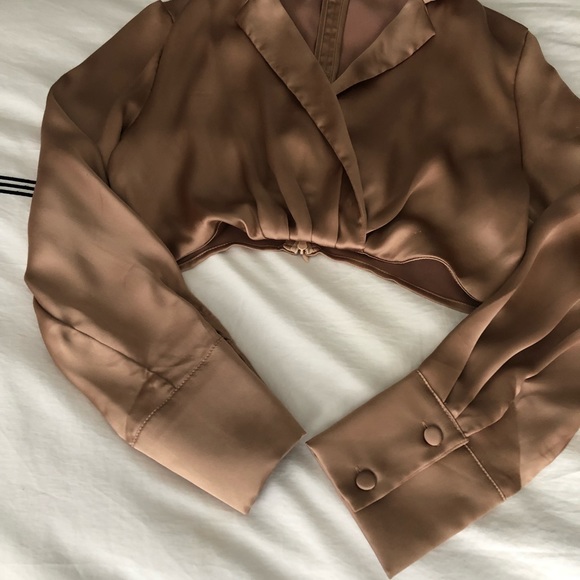 Dynamite Satin Wrap Blouse, size small, in natural beige colour. - Picture 2 of 5